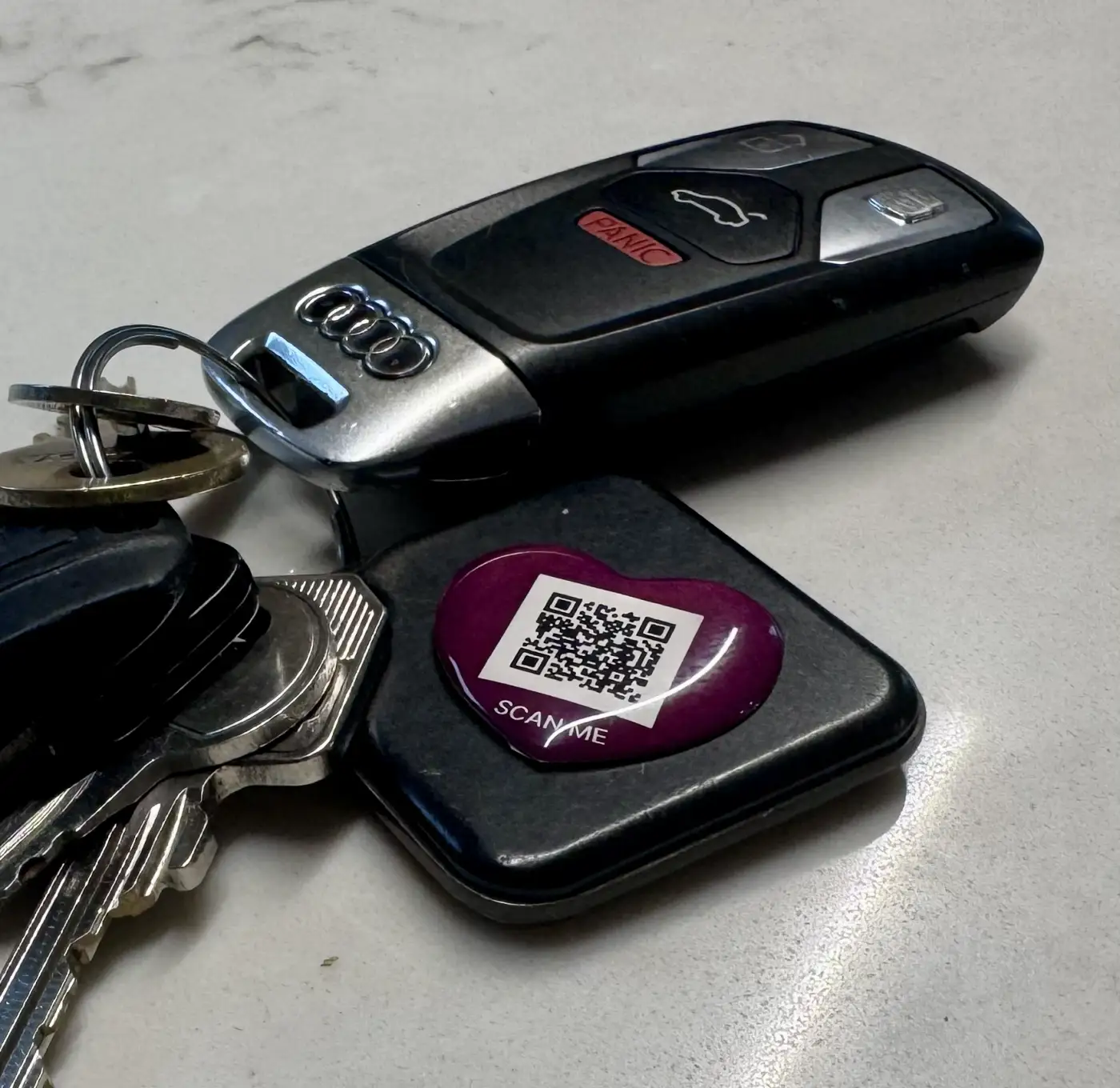 Pegatina QR de pacjent.vet en un llavero